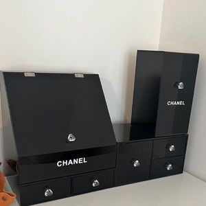 CHANEL Black Cosmetic Organizer with Silver Hardware